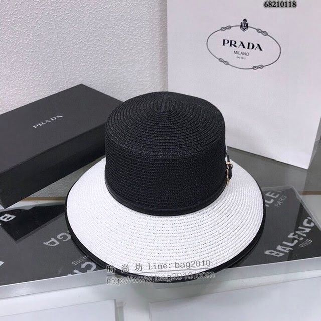 Prada女士帽子 普拉達平頂帽檐款盆帽漁夫帽 Prada草帽禮帽  mm1099